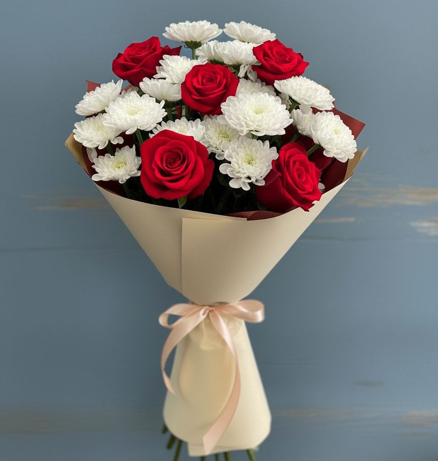 Букет цветов из: Розы и Хризантемы в Сонино