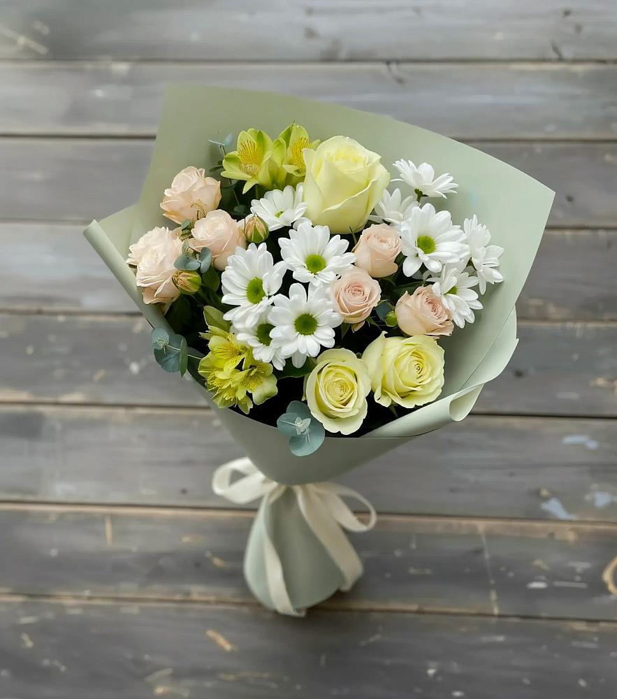 Букет цветов из: Альстромерии, Розы и Хризантемы в Сонино