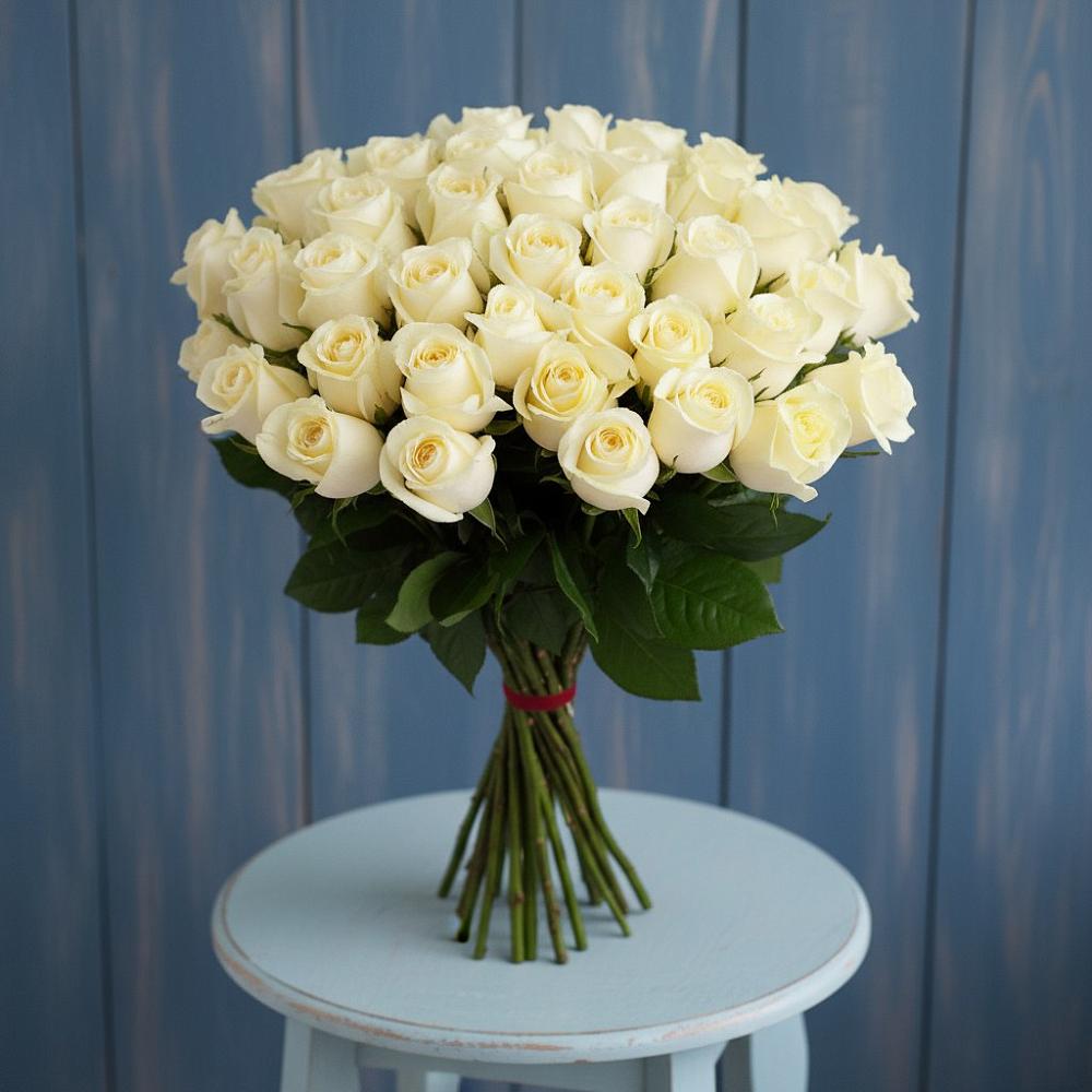 Букет 51 Белая роза Эдлесс Лав в Сонино