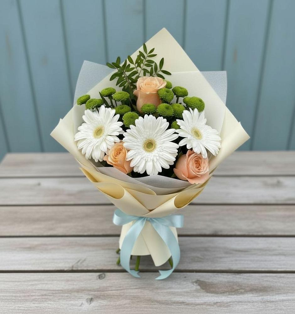 Букет цветов из: Герберы, Розы и Хризантемы в Сонино