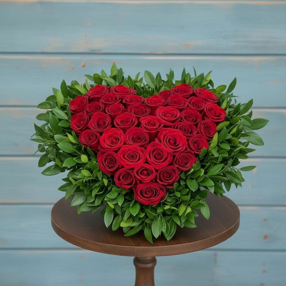 Цветочная композиция из Розы в виде сердца в Сонино