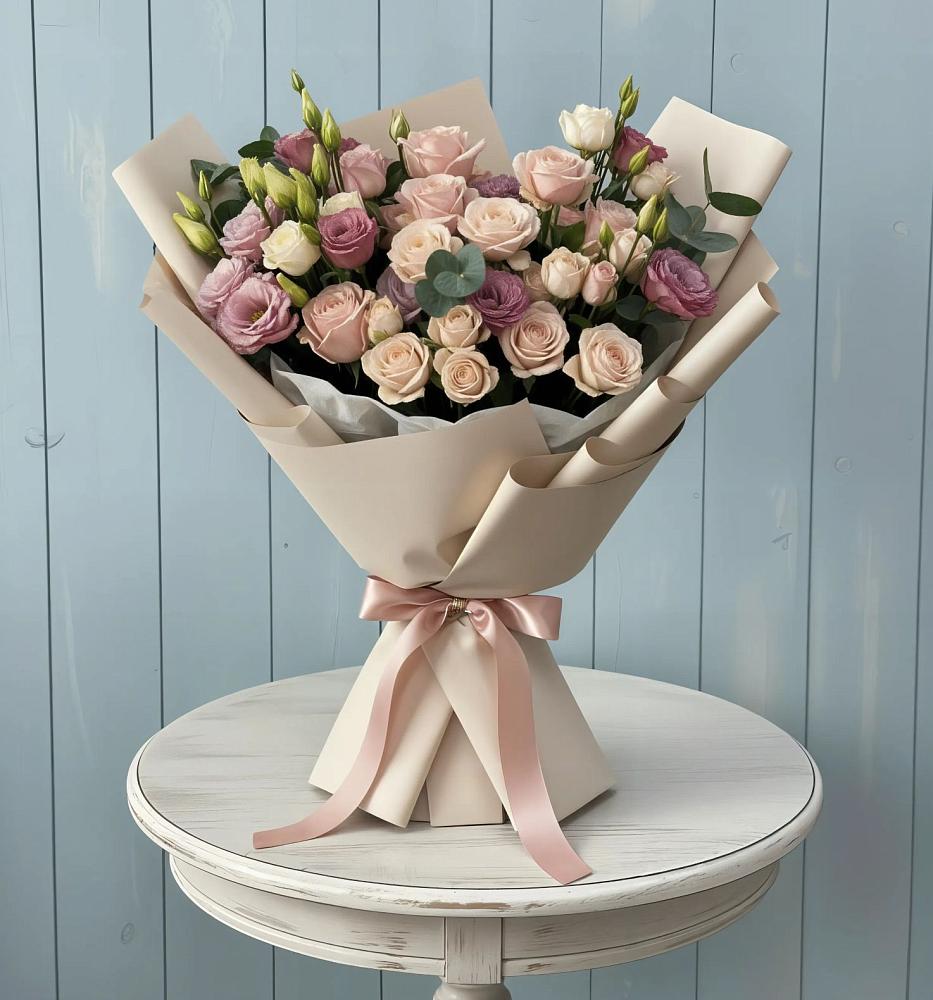 Букет цветов из: Розы и Лизиантусы в Сонино