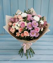Букет цветов из:  Хризантемы, Розы и Альстромерии в Сонино