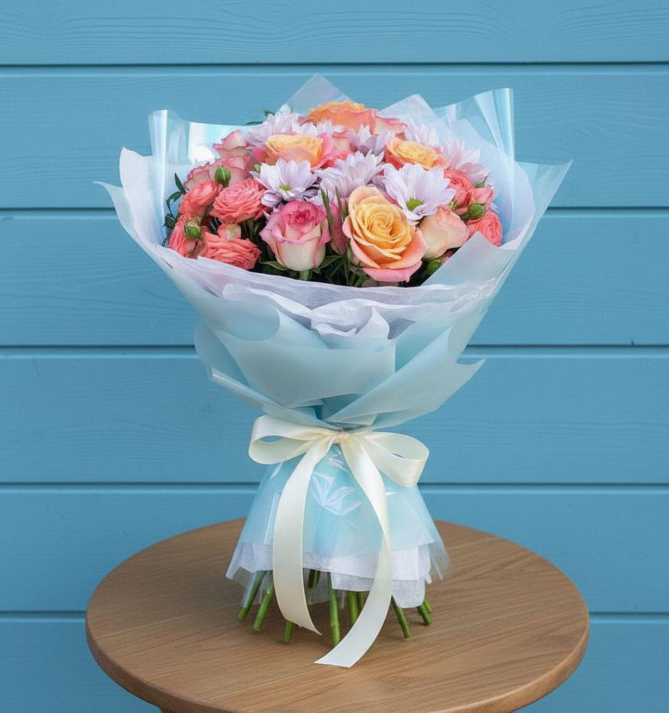 Букет цветов из: Хризантемы и Розы в Сонино