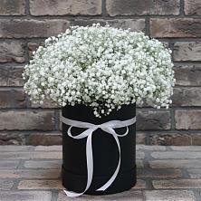 Цветочная композиция из Гипсофила в шляпной коробке в Сонино